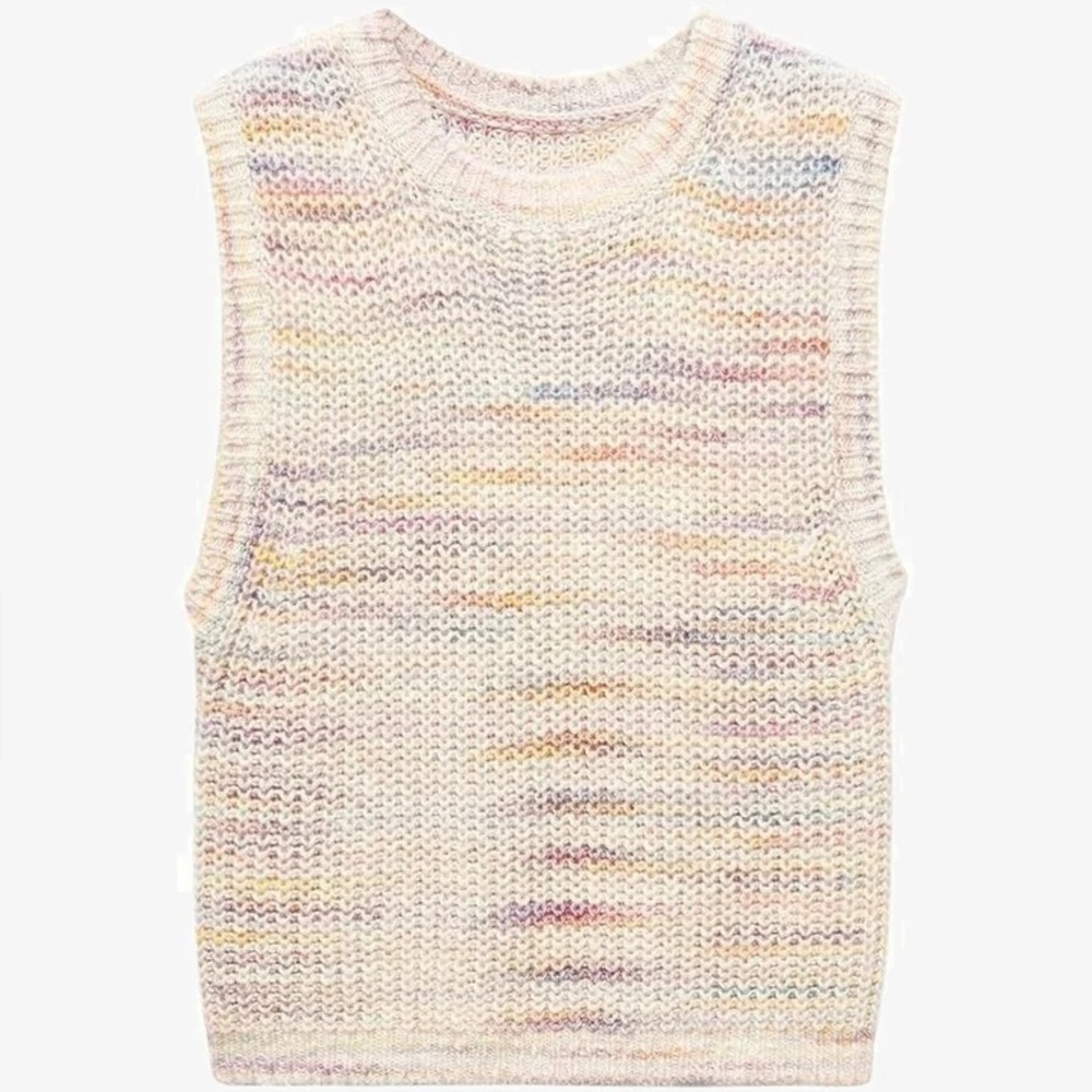 Mango Sleeveless Knit sweater vest rainbow with Pastel Speckles